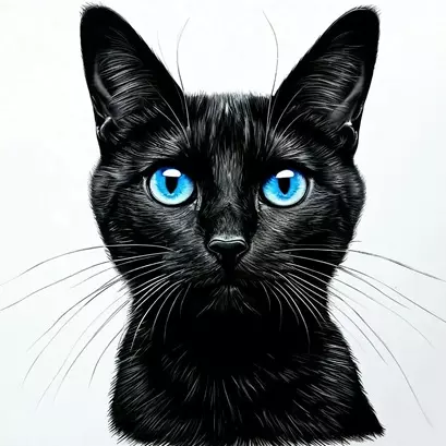 Черная кошка с голубыми глазами