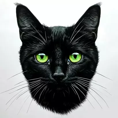 Черная кошка с зелеными глазами