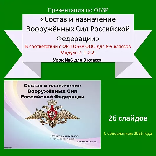 Презентация по ОБЗР "Состав и назначение Вооружённых Сил Российской Федерации"
