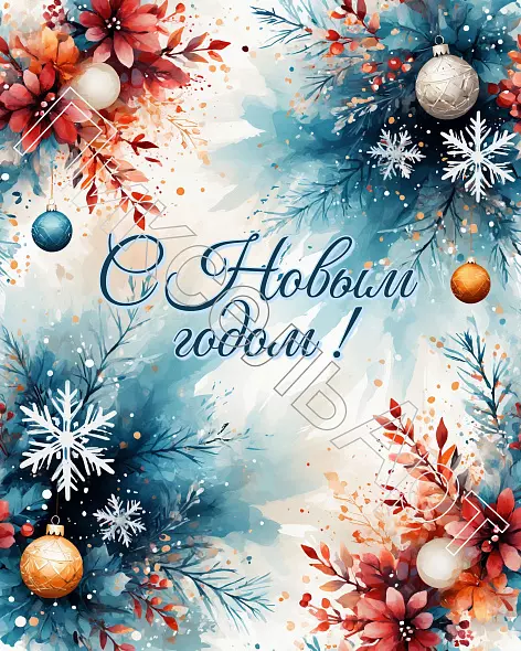 Новогодняя открытка. Открытка для поздравления с Новым годом. Праздничная открытка.