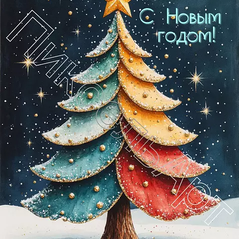 Новогодняя открытка. Открытка для поздравления с Новым годом. Праздничная открытка.