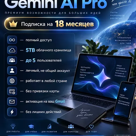 Премиальная подписка Google AI Pro на 18 месяцев: Безграничный интеллект и 5 ТБ надежного хранилища
