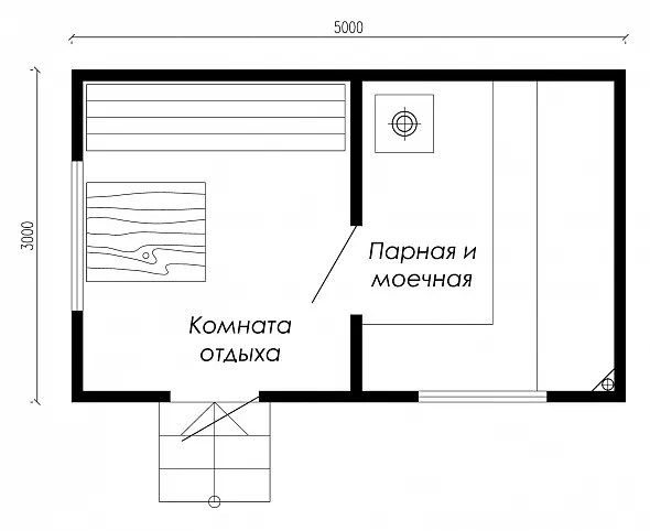 Проект каркасной бани 3х5 м (А-53)