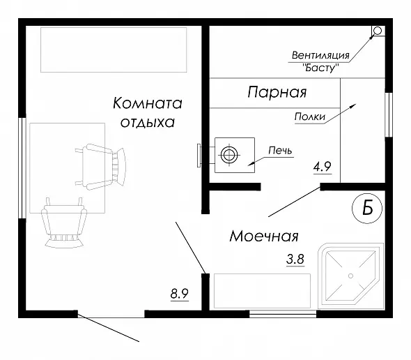 Проект каркасной бани Б-45