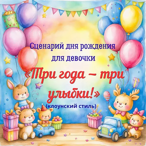 Сценарий дня рождения «Три года — три улыбки!» (клоунский стиль)