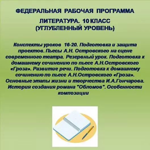 Литература 10 класс (углубленный уровень). Конспекты уроков 16-20