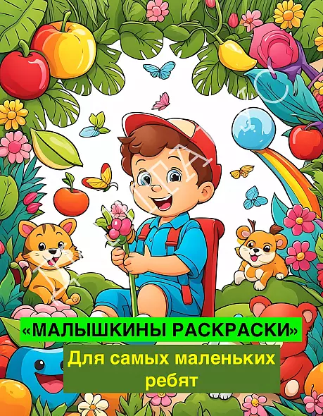 Книга-раскраска «Малышкины раскраски» (цифровой PDF для печати, А4, для детей 2–7 лет, 67 картинок)