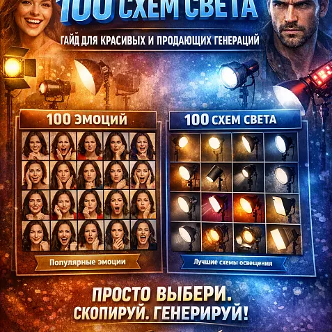 Гайд с 100 эмоциями и 100 схемами света для нейросетей