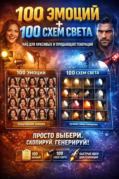 Гайд с 100 эмоциями и 100 схемами света для нейросетей