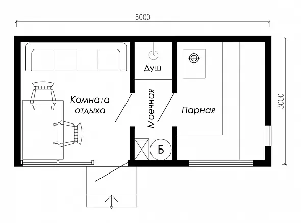 Проект каркасной бани 3х6 в стиле минимализм (М-63-15)