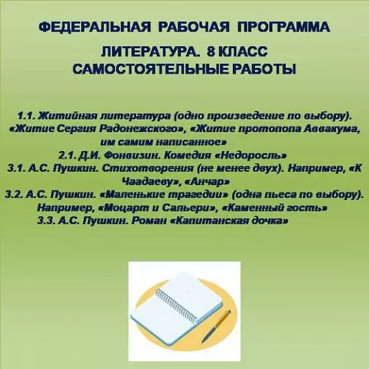 Литература 8 класс. Самостоятельные работы 1-5