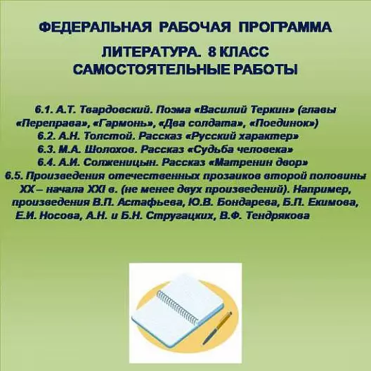 Литература 8 класс. Самостоятельные работы 16-20
