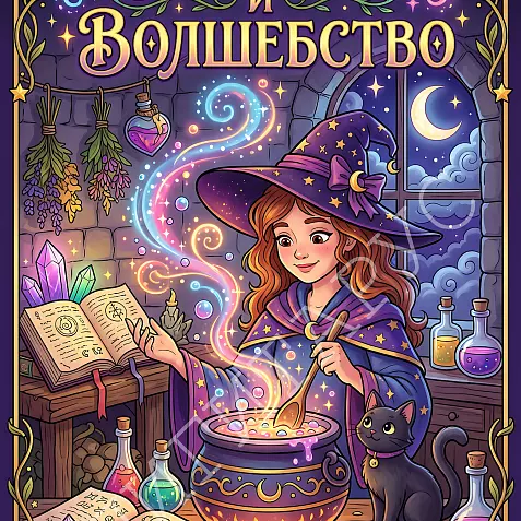Книга-раскраска «Магия и волшебство» (цифровой PDF для печати, А4, для девочек и мальчиков 8–15 лет, 23 раскраски)