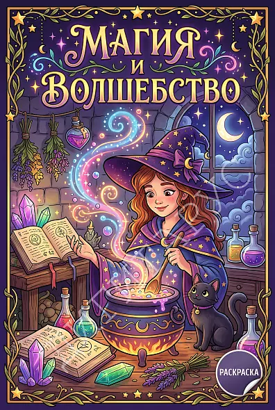 Книга-раскраска «Магия и волшебство» (цифровой PDF для печати, А4, для девочек и мальчиков 8–15 лет, 23 раскраски)