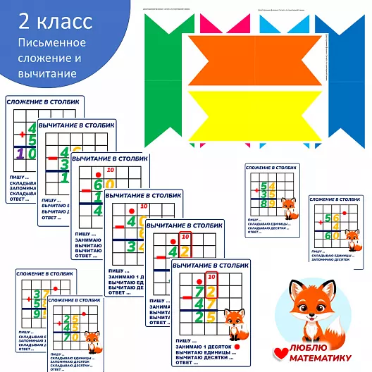 Плакаты. Сложение и вычитание в столбик для 2 класса