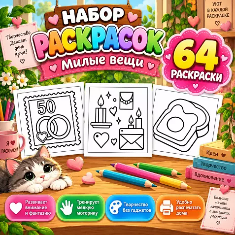 Раскраски для детей "Милый вещи" 64 страницы