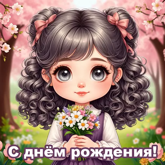Открытка с Днем рождения с девочкой чиби