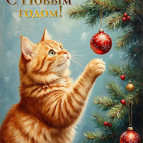 Новогодняя открытка. Открытка для поздравления с Новым годом. Праздничная открытка.