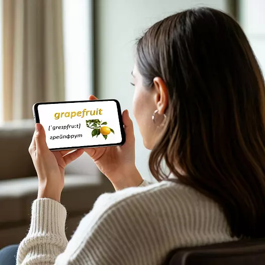 Карточки по английскому языку на тему "Fruits (Фрукты)". С транскрипцией. 25 штук.