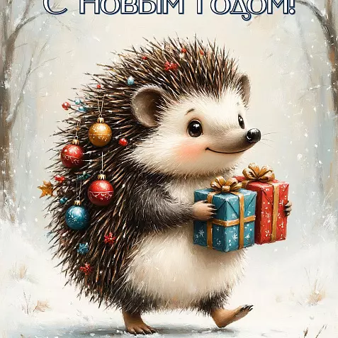 Новогодняя открытка. Открытка для поздравления с Новым годом. Праздничная открытка.