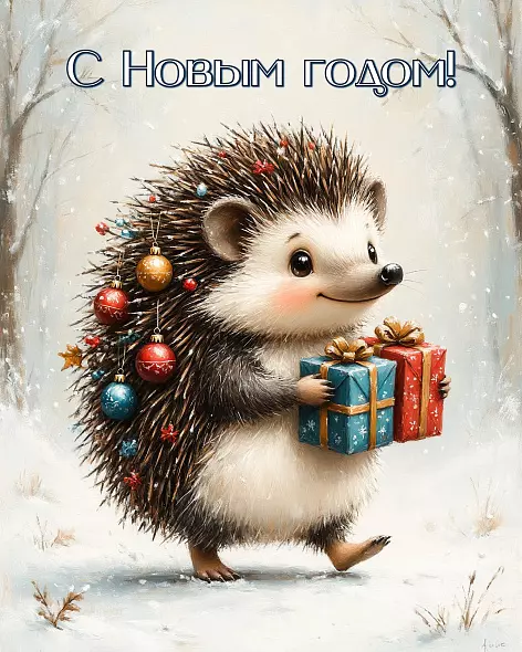 Новогодняя открытка. Открытка для поздравления с Новым годом. Праздничная открытка.