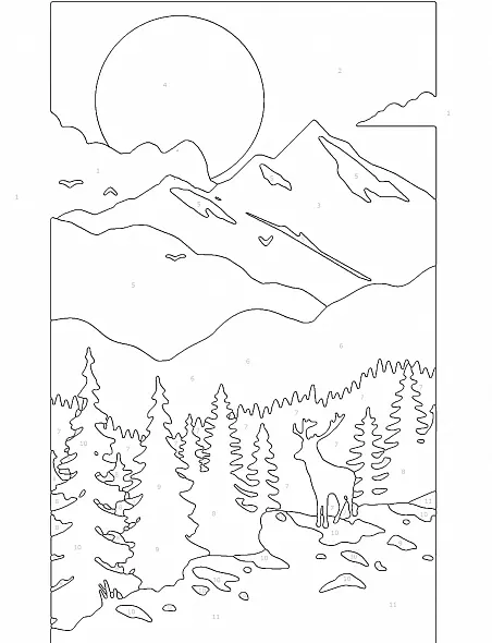 Раскраска по номерам «Горное путешествие» (антистресс, 38 картинок, PDF для печати, A4)