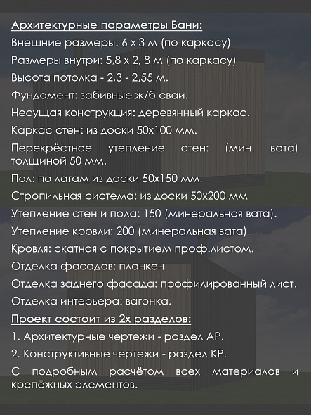Проект каркасной бани 3х6 в стиле минимализм (М-63-15)