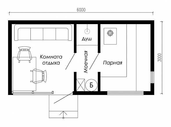 Проект каркасной бани 3х6 в стиле минимализм (М-63-15)