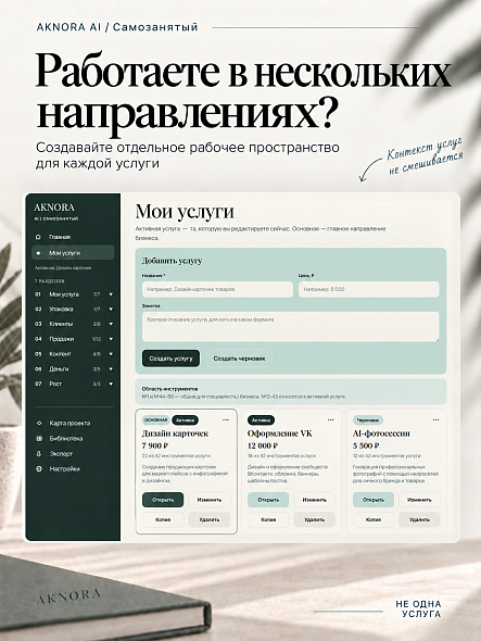 Рабочая тетрадь для самозанятых и фрилансеров — 50 AI-инструментов и промптов | AKNORA